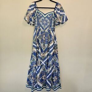 Flying Tomato Dress Midi SzS Sweetheart Neckline Ruffle Puffy Sleeve Cottagecore